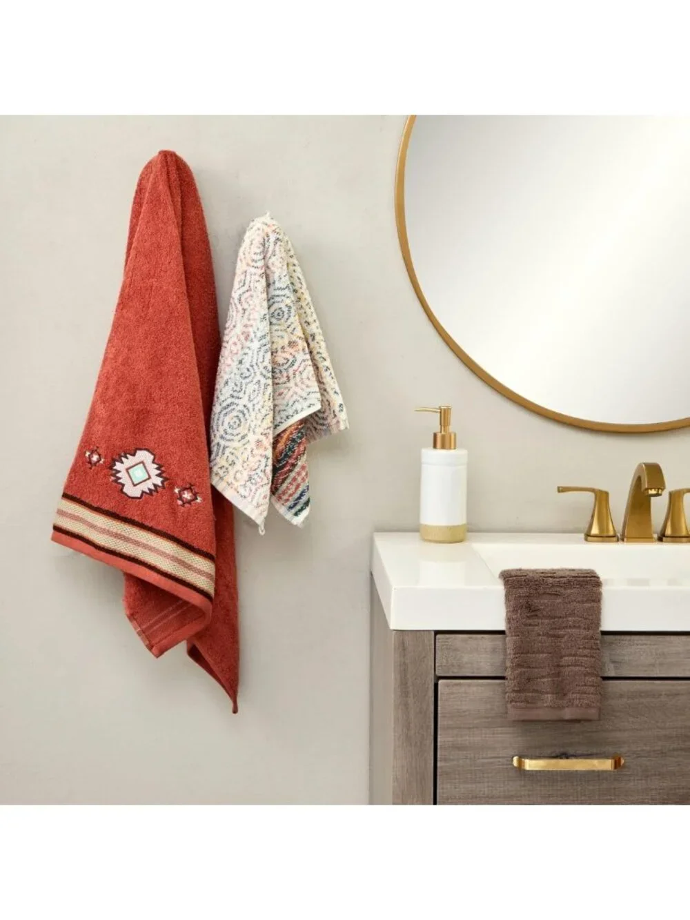 6pc Southwest Sunset Bath Towel Set - 100% Cotton, Soft & Absorbent, Rust Color